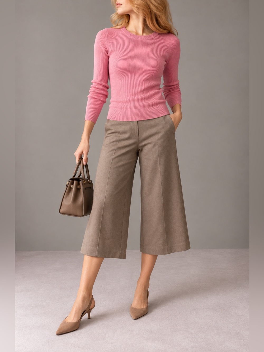 Pink 100% Merino Ribbed Long Sleeve lightweight Sweater